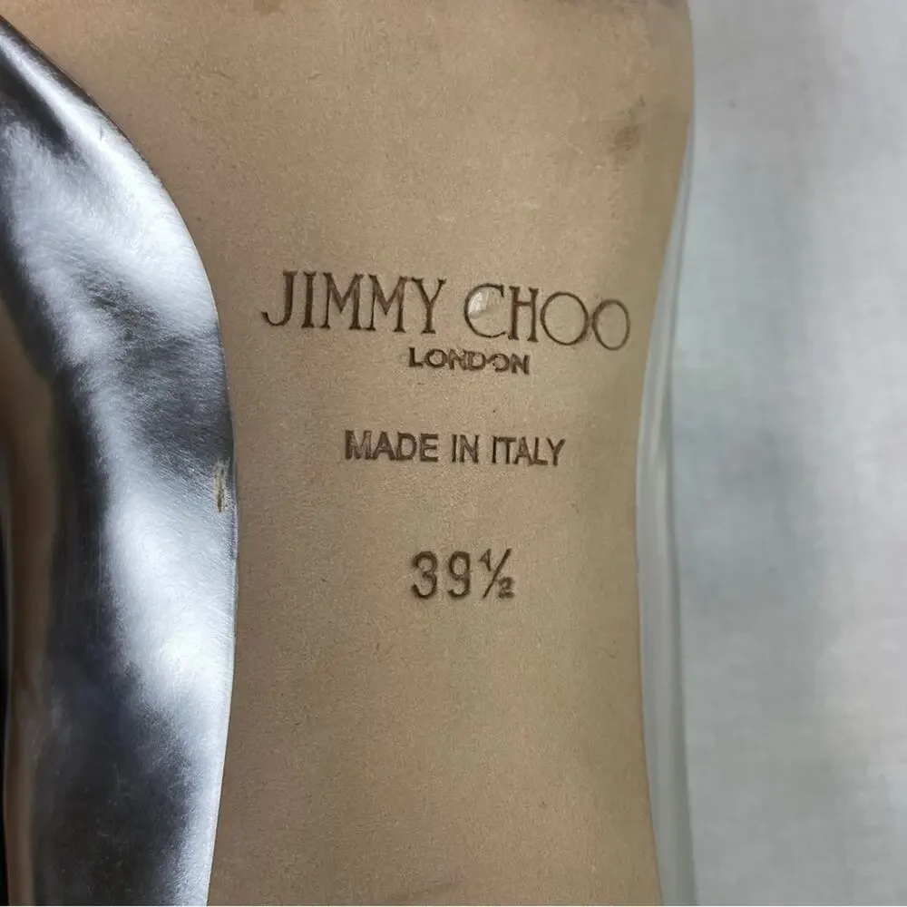 Jimmy Choo Allure Silver Metallic Pumps Kitten Heel Pointed Toe Sz 39.5